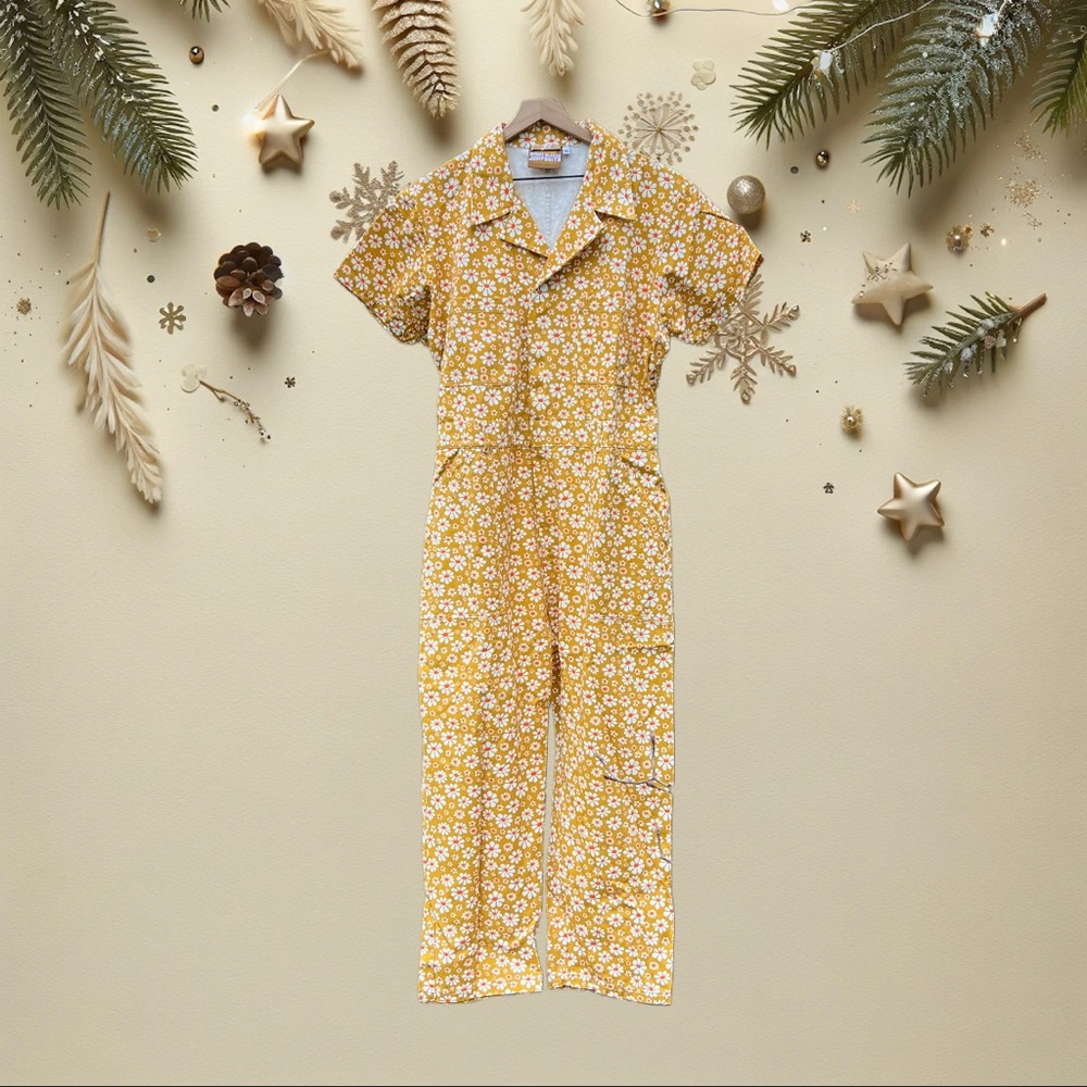 Big Bud Press Yellow Lazy Daisy Short Sleeve Jumpsuit Size 1XL